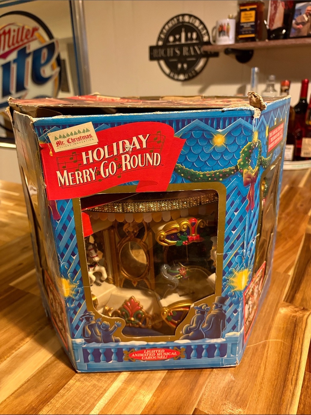 Mr. Christmas Holiday Merry-Go-Round Carousel - Blue & Gold